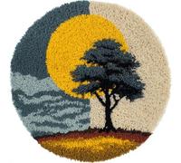 AMBATTERY Kits de Crochet de Loquet Grands arbres et paysages Point de Croix,Kit Tapis Point Noué à Faire,Latch Hook Kit de Tapisserie pour Adultes,Débutants,50x50cm