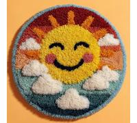 AMBATTERY Kits de Crochet de Loquet Soleil et nuages Point de Croix,Kit Tapis Point Noué à Faire,Latch Hook Kit de Tapisserie pour Adultes,Débutants,50x50cm