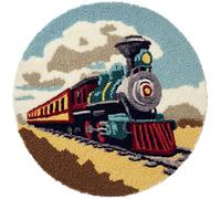 AMBATTERY Kits de Crochet de Loquet Train de dessin animé Point de Croix,Kit Tapis Point Noué à Faire,Latch Hook Kit de Tapisserie pour Adultes,Débutants,50x50cm