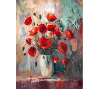 AMBATTERY Latch Hook Rug Kit Peinture À L'Huile De Fleurs Rouges Kit De Fabrication De Tapis，Kits De Broderie Au Point De Croix，Travaux D'Aiguille Pour La Décoration Intérieure 33x45in
