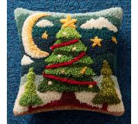 AMBATTERY Loquet Crochet Complet Housse de Coussin, arbre de Noël Kit Fabrication Taie d'oreiller Coussins Tapis,Kit De Crochet,Motif Coloré Imprimé Fil Prédécoupé,43x43cm