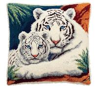 AMBATTERY Loquet Crochet Complet Housse de Coussin, Tigre blanc Kit Fabrication Taie d'oreiller Coussins Tapis,Kit De Crochet,Motif Coloré Imprimé Fil Prédécoupé,43x43cm