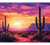 AMBATTERY Loquet Crochet Kit Paysage De Cactus du Désertkits De Tapis À Loquet pour Adultes Yourself Knotting Set Adultes avec Crochets DIY Tapis Faire Tapisserie Paillasson pour La Maison 21x29in