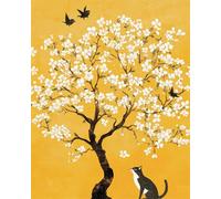 AMBATTERY Paysage Latch Hook Rug Kit Arbres En Fleurs Et Oiseaux Kit De Fabrication De Tapis，Kits De Broderie Au Point De Croix，Travaux D'Aiguille Pour La Décoration Intérieure 21x29in