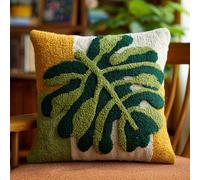 AMBATTERY Point Noué Kit de Taie D'oreiller à Crochet, Feuilles vertes Kit Coussin au Point Noué pour la Décoration D'oreillers et de Coussins,43x43cm