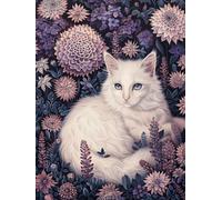 AMBATTERY Punch Needle Kit Adulte Chat Blanc,Animaux Et Fleurskit De Tapis À Crochet De Loquet Fabrication,Tapisserie DIY pour La Décoration Intérieure Ensemble Adolesce 23x35in