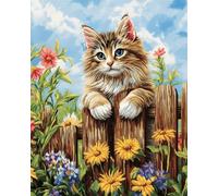 AMBATTERY Punch Needle Kit Adulte Chat De Dessin Animé Et Fleurskit De Tapis À Crochet De Loquet Fabrication,Tapisserie DIY pour La Décoration Intérieure Ensemble Adolesc 21x29in