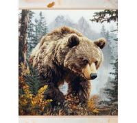 AMBATTERY Punch Needle Kit Adulte Ours des Forêtstapis À Loquet pour Bricolage avec Ensembles D'Outils De Coussin De Point De Croix pour Débutants Et Adultes Kit De Tapisserie À Broder Grand 23x35in