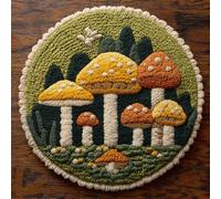 AMBATTERY Rond Kit De Tapis À Crochet Diy Pour Adultes Champignon de dessin animé 50x50cm Fabrication De Tapis Noué Avec Bouton - Décoration De La Maison