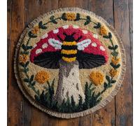 AMBATTERY Rond Kit De Tapis À Crochet Diy Pour Adultes Champignons et papillons 50x50cm Fabrication De Tapis Noué Avec Bouton - Décoration De La Maison