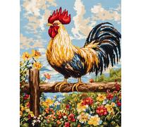 AMBATTERY Tapis Point Noué À Faire Coq Animaux Et Fleurskit De Crochet pour Adultes Débutants,Kits De Fabrication De Tapis DIY avec Ensemble De Coussins À Crochet De Loquet en Toile Imprimée 23x35in