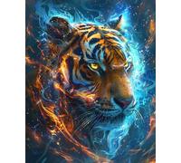 AMBATTERY Tapis Point Noué À Faire Eau Feu Tigre Animalkit De Crochet pour Adultes Débutants,Kits De Fabrication De Tapis DIY avec Ensemble De Coussins À Crochet De Loquet en Toile Imprimée 23x35in