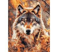 AMBATTERY Tapis Point Noué À Faire Loup des Prairieskit De Crochet pour Adultes Débutants，Kits De Fabrication De Tapis DIY avec Ensemble De Coussins À Crochet De Loquet en Toile Imprimée 20x15in