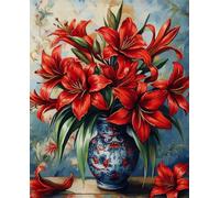 AMBATTERY Tapis Point Noué À Faire Lys dans Un Vasekit De Crochet pour Adultes Débutants，Kits De Fabrication De Tapis DIY avec Ensemble De Coussins À Crochet De Loquet en Toile Imprimée 21x29in