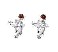AMBEDORA, Boutons de Manchette d'Ancre Argent et Ambre Cognac pour Homme, Ensemble Cadeau Prêt à L'emploi