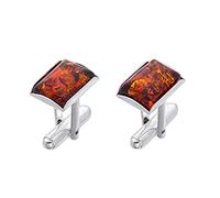 AMBEDORA Boutons de Manchette en Argent Pour Hommes Maldives avec Ambre, Argent Sterling Poli, Ambre Baltique Rectangulaire, Coffret Cadeau