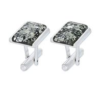 AMBEDORA Boutons de Manchette Green Tinos en Argent Avec Ambre, Forme Rectangulaire Moderne, Sterling Argent, Ambre Vert Naturel