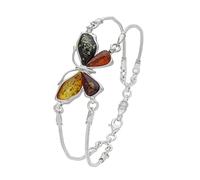 AMBEDORA, Bracelet chaîne en argent pour femme Papillon coloré avec ambre, argent sterling poli, ambre naturel coloré de la Baltique, Standard, Ambre