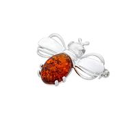 AMBEDORA Broche Abeille en Argent Pour Femme avec Ambre, Ambre Baltique Naturel Cognac, Argent Sterling 925 Poli, Coffret Cadeau