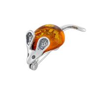 AMBEDORA Broche en argent sterling poli avec ambre de la Baltique pour femme Cognac, Argent sterling