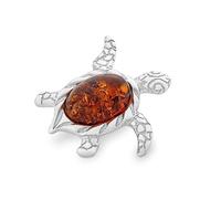 AMBEDORA Broche Femme Tortue de Mer en Argent avec Ambre, Argent Sterling Poli, Ambre Baltique Ovale, Broche avec Fonction Pendentif