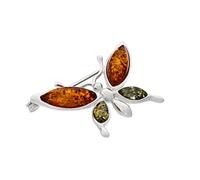 AMBEDORA Broche Papillon en Argent avec Ambre Pour Femme, Argent Sterling Poli, Ambre Baltique en Deux Couleurs