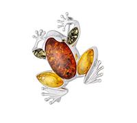 AMBEDORA Broche pour femme en argent 925 brillant, ambre baltique coloré, grande broche grenouille avec ambre en trois couleurs, fermoir de sécurité, ensemble cadeau prêt à l'emploi