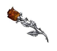 AMBEDORA Broche pour femme en argent 925 oxydé, rose d'ambre baltique sculptée à la main, broche en rose d'ambre cognac,ensemble cadeau prêt à l'emploi Saint-Valentin, anniversaire de mariage
