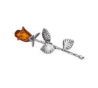 AMBEDORA Broche pour femme en argent 925 oxydé, rose d'ambre baltique sculptée à la main, petite broche en rose d'ambre cognac, fermoir de sécurité, ensemble cadeau prêt à l'emploi