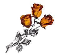 AMBEDORA Broche pour femme en argent 925 oxydé, roses d'ambre baltique sculptées à la main, broche avec trois roses d'ambre, fermoir de sécurité, coffret cadeau