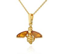 AMBEDORA Collier abeille Mod.10 pour femme avec ambre, argent sterling plaqué or, ambre de la Baltique de couleur cognac, pendentif plaqué or sur chaîne, Or, Ambre