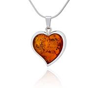 AMBEDORA, Collier d'ambre pour femme, argent sterling 925, pendentif cœur d'ambre taille L sur chaîne, Ensemble Prêt pour un Cadeau