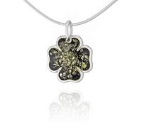 AMBEDORA Collier D'ambre pour Femme, Argent Sterling Poli, Ambre Baltique de Couleur Verte, Pendentif Trèfle Vert en Argent avec Chaîne