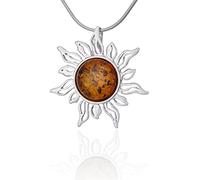 AMBEDORA Collier Femme Argent 925 Finition Argent Brillant avec un nanorevêtement protecteur Rond Pendentif Ambre Naturel de la Baltique Ambre Soleil sur une Chaîne comme Coffret Cadeau