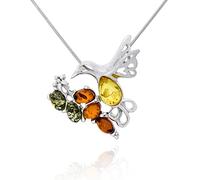 AMBEDORA Collier Femme Argent 925 Shine Ambre Baltique Pendentif Colibri sur Chaîne Serpent Prêt Ensemble pour Cadeau