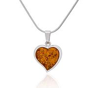 AMBEDORA Collier Femme Argent Sterling Finition Argent Brillant avec Nanorevêtement Protecteur Coeur Ambre Baltique Pendentif Ambre Coeur Taille M sur une Chaîne Prêt pour un Cadeau