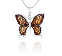 AMBEDORA Collier Papillon pour Femme Petit Nacré avec Ambre, Ambre Rouge, Argent Sterling Poli, Pendentif en Argent avec Chaîne
