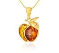 AMBEDORA Collier pour femme en argent sterling plaqué or avec ambre de la Baltique bicolore, pendentif plaqué or sur chaîne