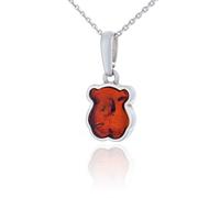 AMBEDORA Collier pour femme en forme d'ours en peluche avec ambre, argent sterling poli, ambre de la Baltique de couleur cognac, pendentif en argent sur chaîne