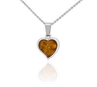 AMBEDORA Collier pour Femmes avec Ambre, Argent Sterling Poli, Ambre Baltique de Couleur Cognac, Pendentif en Argent avec Cœur D'ambre Taille S avec Chaîne