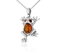 AMBEDORA Collier pour Femmes Grenouille I, Argent Sterling Oxydé, Ambre Baltique Naturel de Couleur Cognac, Pendentif en Argent avec Chaîne