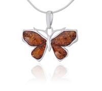 AMBEDORA Collier pour Femmes Petit Papillon I, Argent Sterling Poli, Ambre Baltique de Couleur Cognac, Pendentif Papillon en Argent avec Chaîne