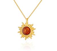 AMBEDORA Collier pour Femmes Petit Soleil avec Ambre, Argent Plaqué Or, Ambre Baltique Rond de Couleur Cognac, Pendentif en Argent avec Chaîne