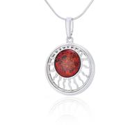 AMBEDORA Collier soleil japonais pour femme, en argent sterling poli, ambre de la Baltique de couleur cognac, pendentif en argent avec chaîne, Argent sterling, Ambre