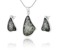 AMBEDORA Ensemble de Bijoux Pour Femmes Brigitte Z, Argent Sterling Poli, Ambre Baltique de Couleur Vert, Pendentif en Argent sur Chaîne et Boucles D'oreilles