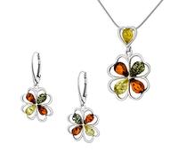 AMBEDORA - Ensemble Juliette pour femme - Argent sterling 925, ambre baltique coloré, pendentif et boucles d'oreilles en chaîne serpent, Ensemble Prêt pour un Cadeau