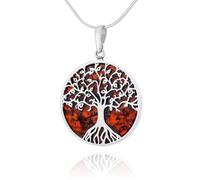 AMBEDORA Grand collier pour femme avec arbre de vie celtique Mod.04 avec ambre, argent sterling poli, ambre de la Baltique de couleur cognac, pendentif argenté sur chaîne, Argent sterling, Ambre