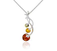 AMBEDORA Mod.1570 Collier pour femme en argent sterling poli, ambre de la Baltique coloré, pendentif en argent sur chaîne, Argent sterling, Ambre