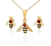 AMBEDORA Parure de bijoux abeilles mod.13 - Ambre de la Baltique multicolore - Plaqué or - Argent sterling plaqué or - Pendentif sur chaîne et boucles d'oreilles
