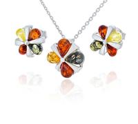 AMBEDORA Parure de bijoux délicate en argent sterling poli avec pendentif en ambre de la Baltique colorée et boucles d'oreilles